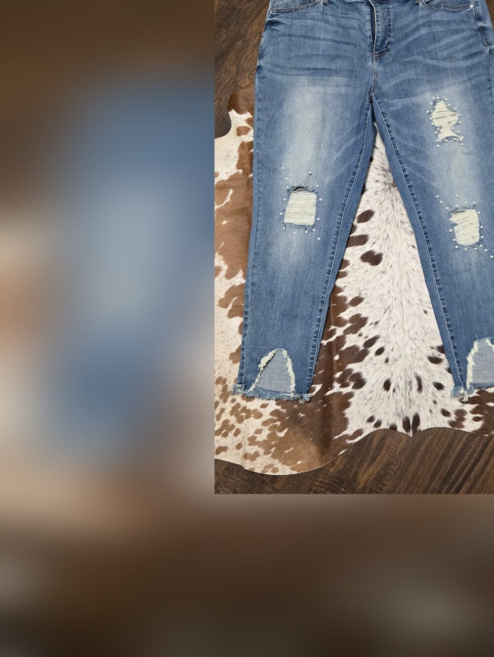Dollhouse Light Blue Distressed Skinny Jeans with Pearl Studs